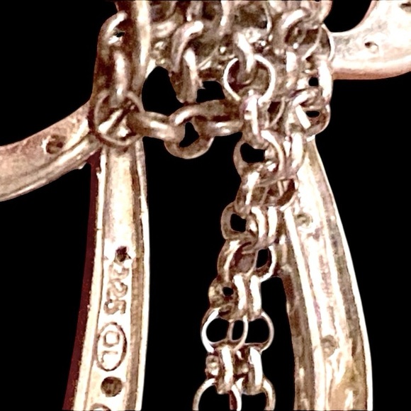 925 SILVER SET RIBBON BOW DROP NECKLACE & EARRINGS with DIAMONDS & PEARL ACCENTS - Picture 8 of 12